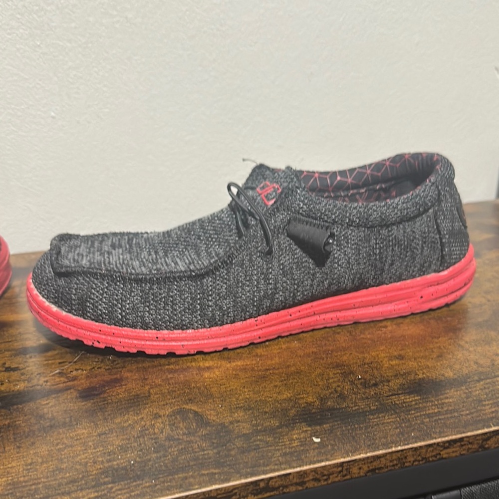 Hey Dude Black and Red Slip-On Loafers - Picture 3 of 5